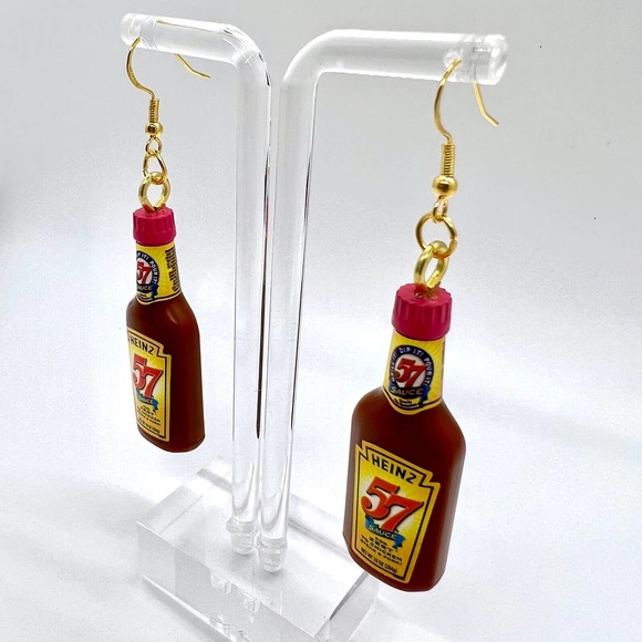 Heinz 57 Sauce Earrings - Steak Hot Sauce Earrings - Mini Brands Earrings - Picture 2 of 7
